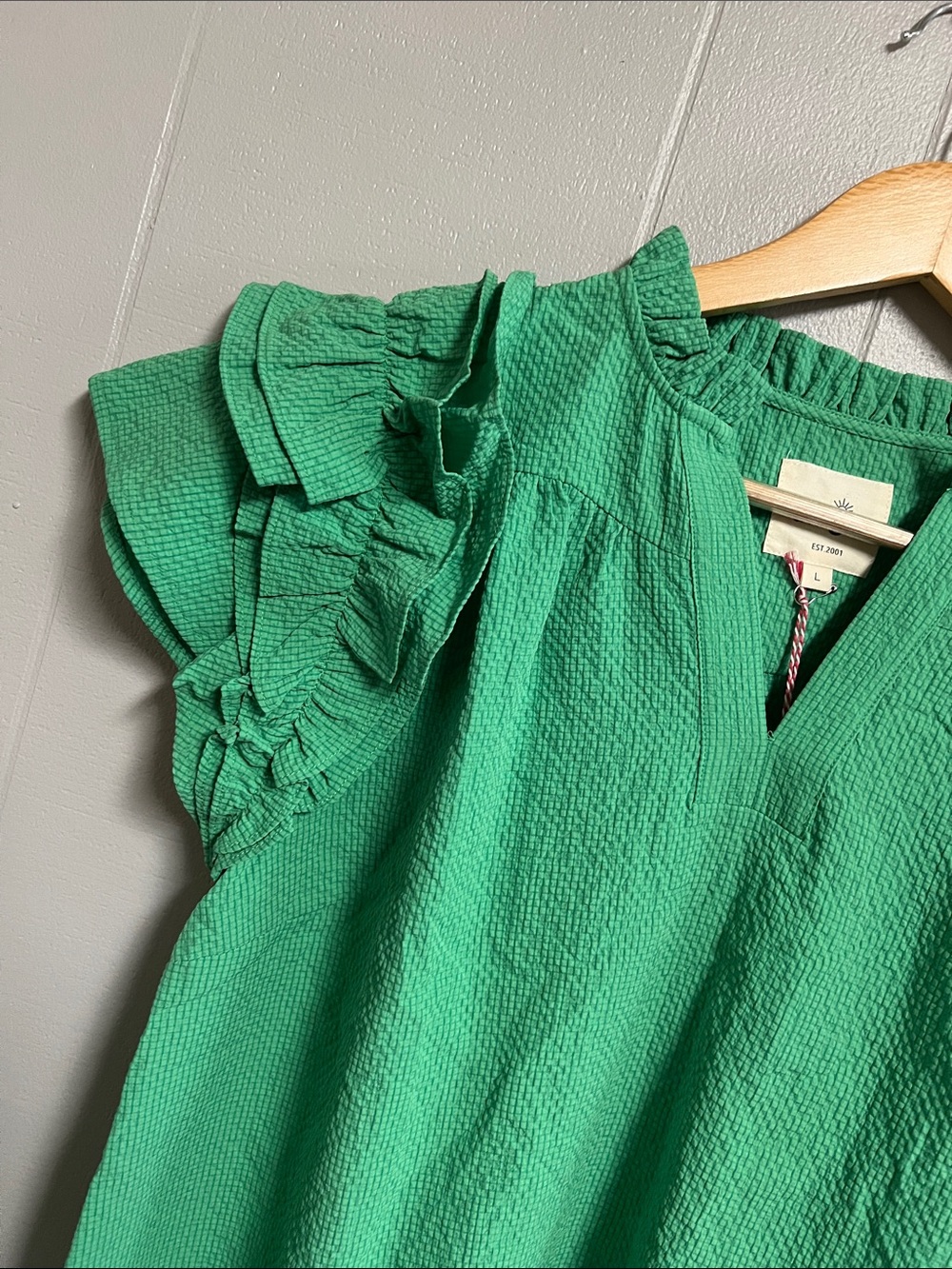NWT Green Umgee Top Blouse Shirt Large V Neck - Picture 4 of 15